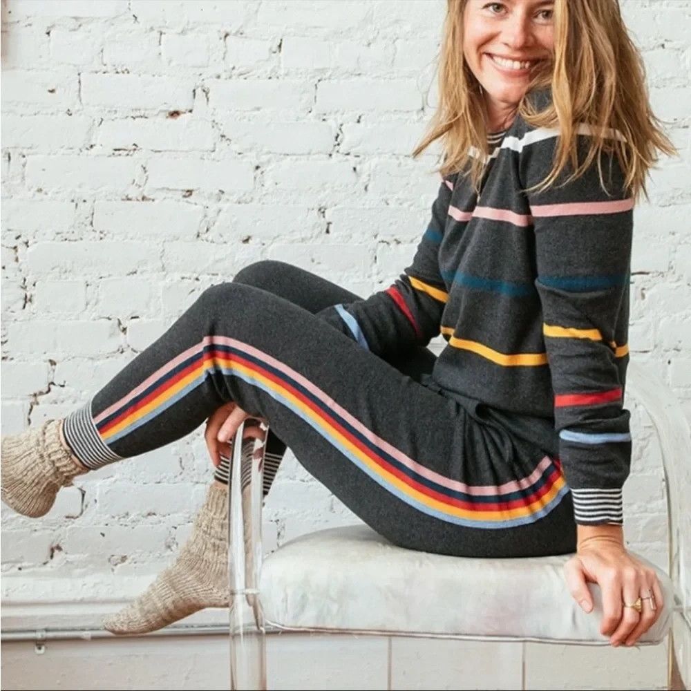 Faherty Surf Sweater Set Size XS Grey Colorful Stripe Sweater Joggers Lounge